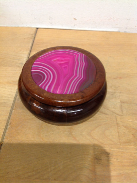 Handcrafted Wooden Trinket Box with Pink Stone Inlay - Perfect for Jewelry Storage, Gift Box & Home Decor (4-Piece Set)