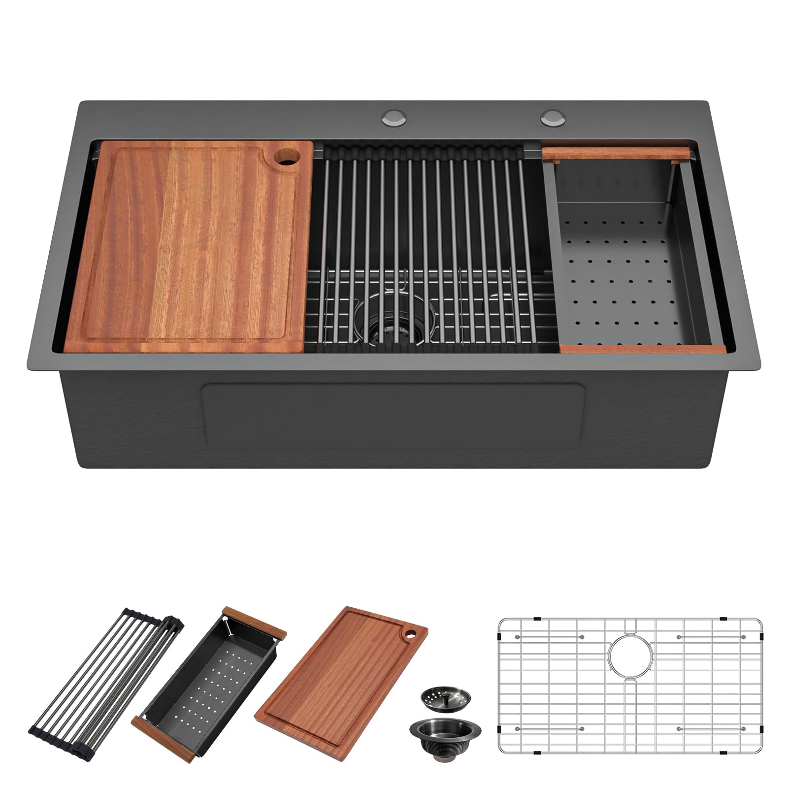 33x22 Inch Gunmetal Black NANO-PVD Drop-In Kitchen Sink - 16 Gauge Stainless Steel Single Bowl Topmount Sink with Ledge Workstation | Perfect for Modern Kitchens, Restaurant Prep & RV Cooking