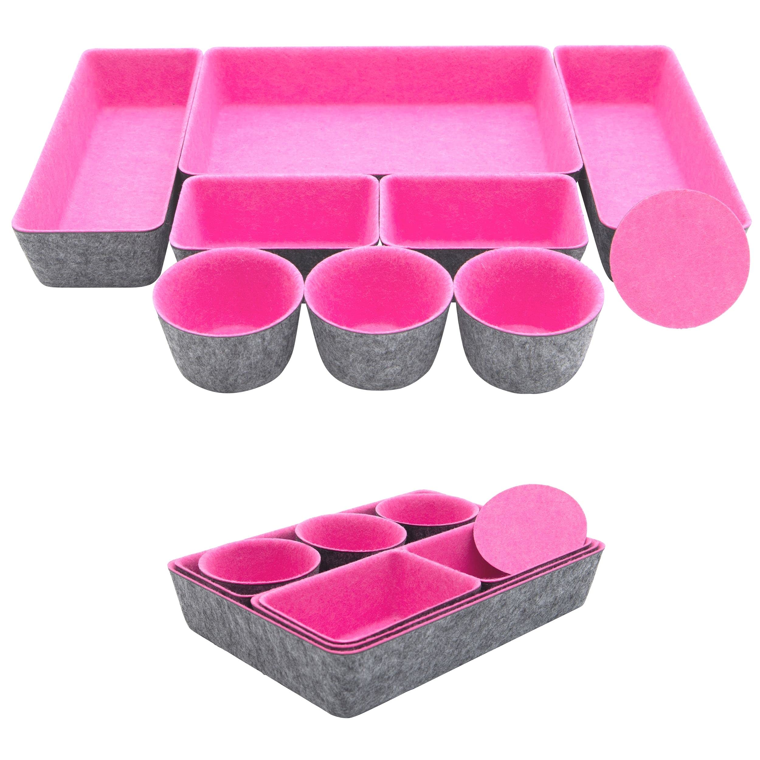 Teeo 9-Piece Hot Pink Desk & Drawer Organizer Set - Bathroom Vanity, Jewelry Tray, Makeup Storage, Office Caddy Bins for Closet & Home Organization - Perfect for Bedroom, Bathroom, Office & Dorm Room Storage Solutions