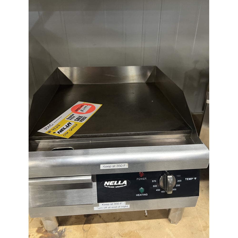 Used Nella 16 Stainless Steel Electric Griddle - 120V 1.75kW Commercial Countertop Griddle (Model 43212) for Restaurants, Diners & Catering Businesses