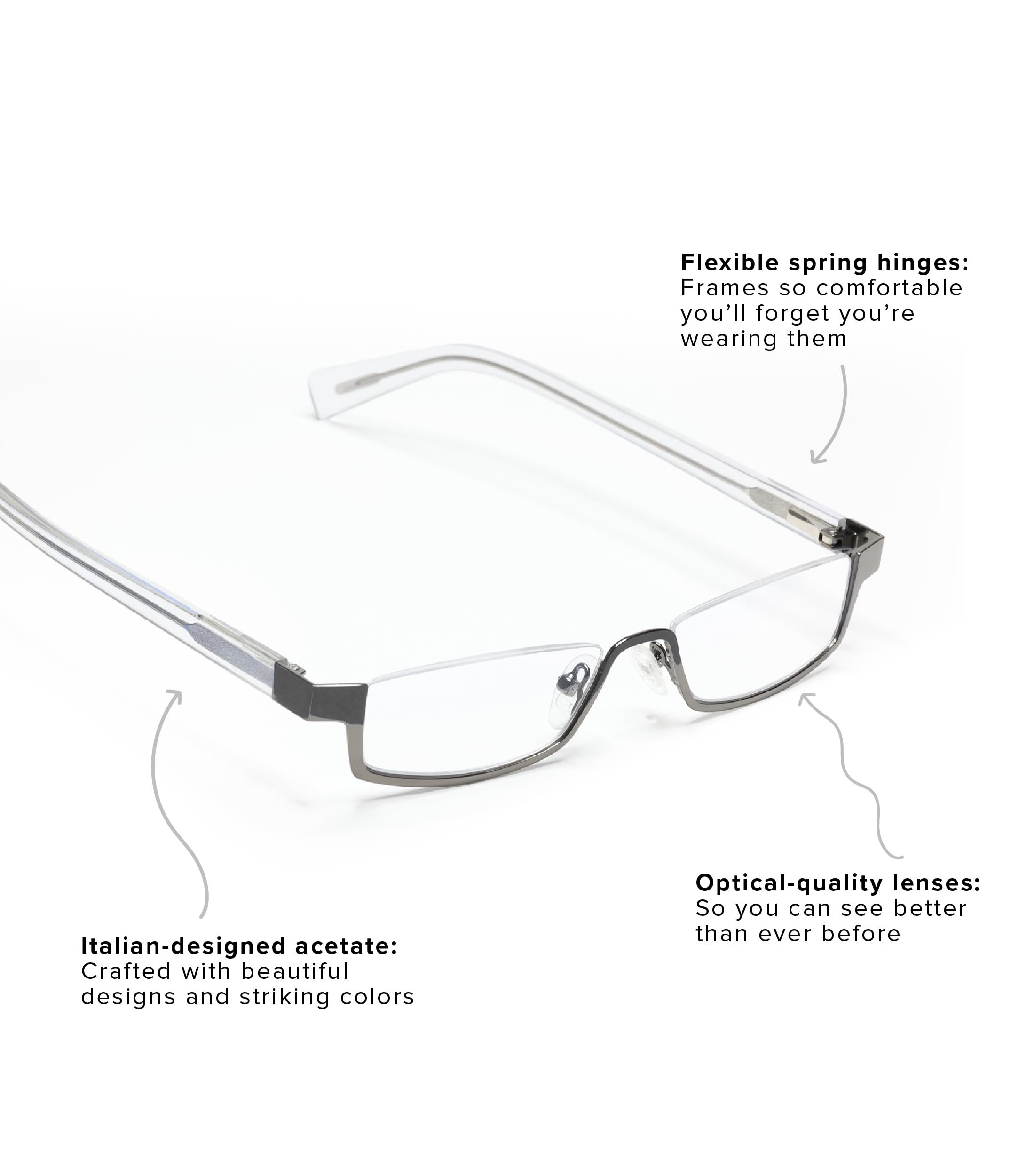 eyebobs Peek Performer Reading Glasses - Premium Half Rim Frame for Men & Women (0.0x-4.0x) | Lightweight & Comfortable for Office, Reading & Computer Use