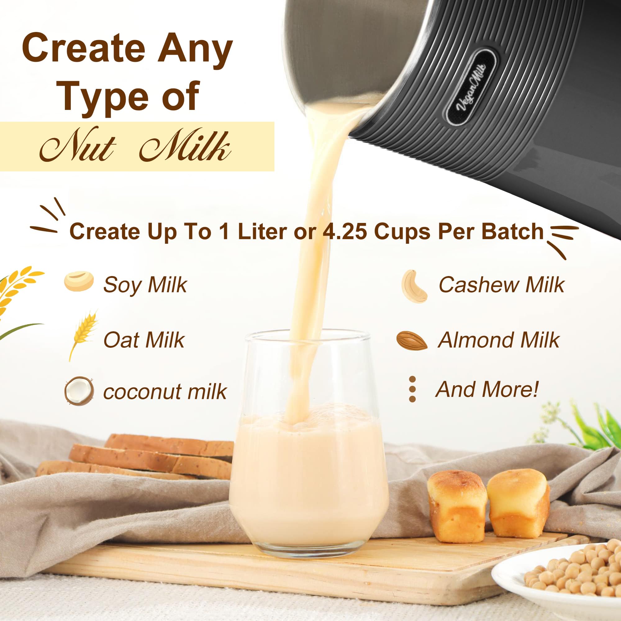 8-in-1 Plant-Based Milk Maker Machine - Almond, Soy, Oat & Nut Milk Maker with Soup Function | Perfect for Vegan, Dairy-Free & Healthy Homemade Milk | Kitchen, Home & Office Use