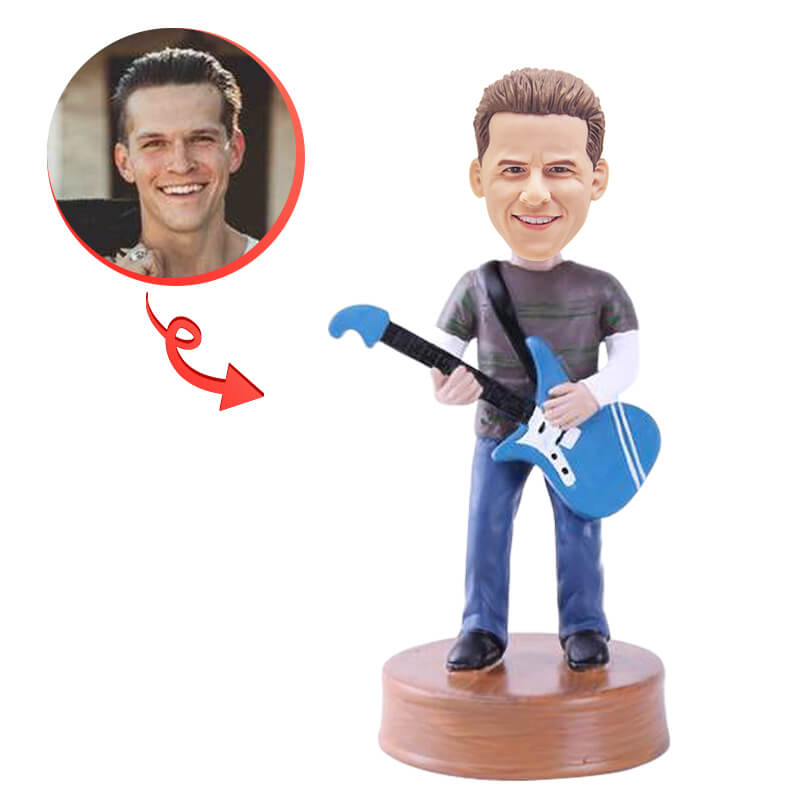 Custom Electric Guitar Player Bobblehead - Personalized Musician Gift for Rock Fans - Perfect for Desktops, Music Studios & Guitar Enthusiast Collections