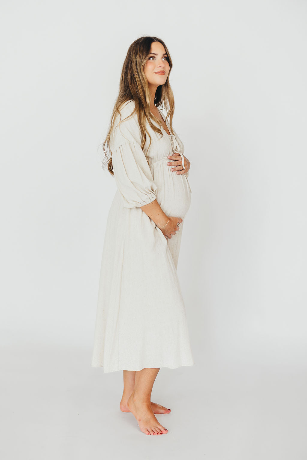 Hunter 100% Cotton Gauze Midi Dress in Soy - Bump Friendly Maternity Dress for Pregnancy, Nursing & Postpartum - Perfect for Summer, Beach & Casual Wear