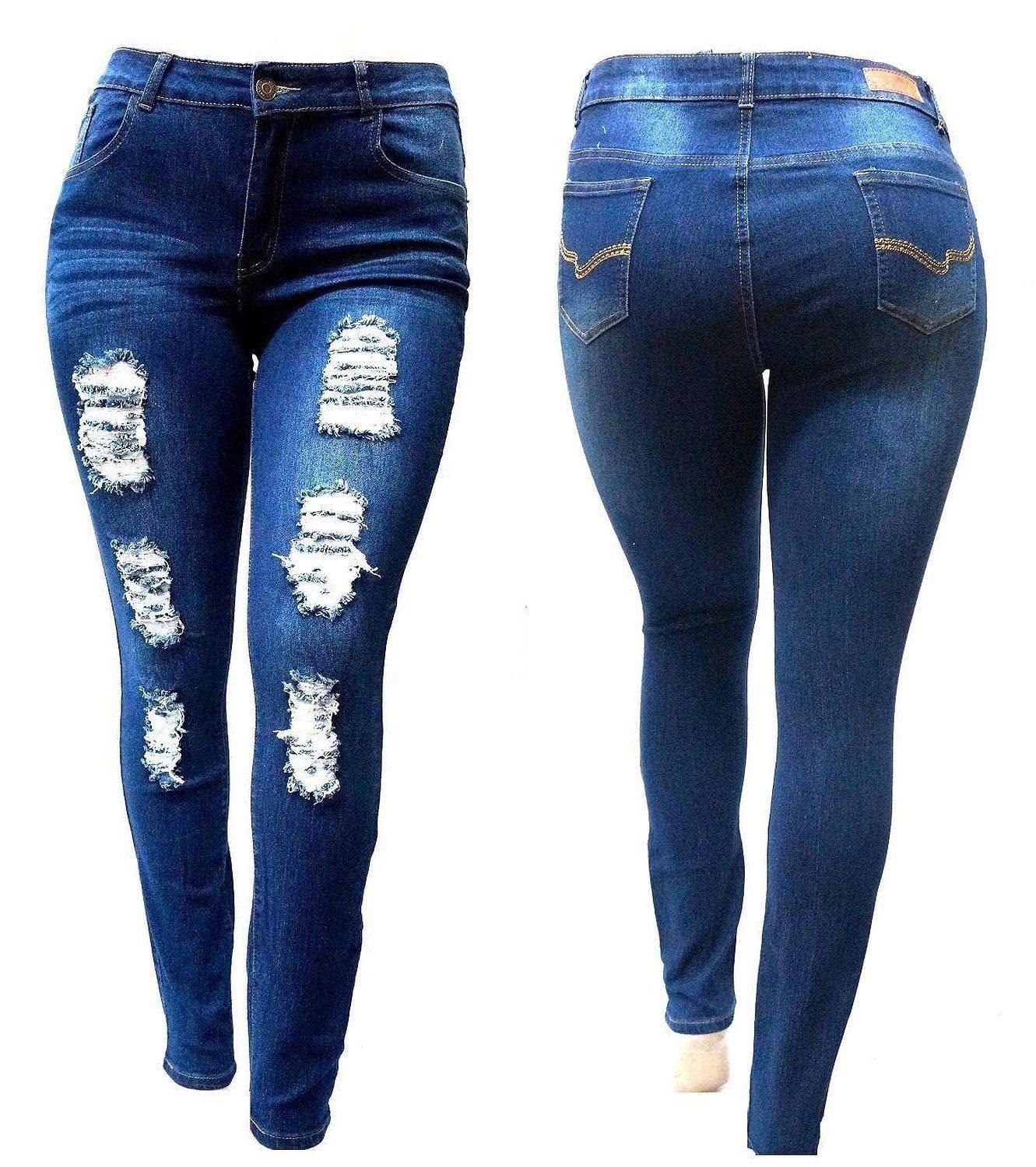 Jack David Women's Plus Size Denim Skinny Jeans - Stretch Ripped Destroyed Distressed Pants for Casual Wear & Street Style