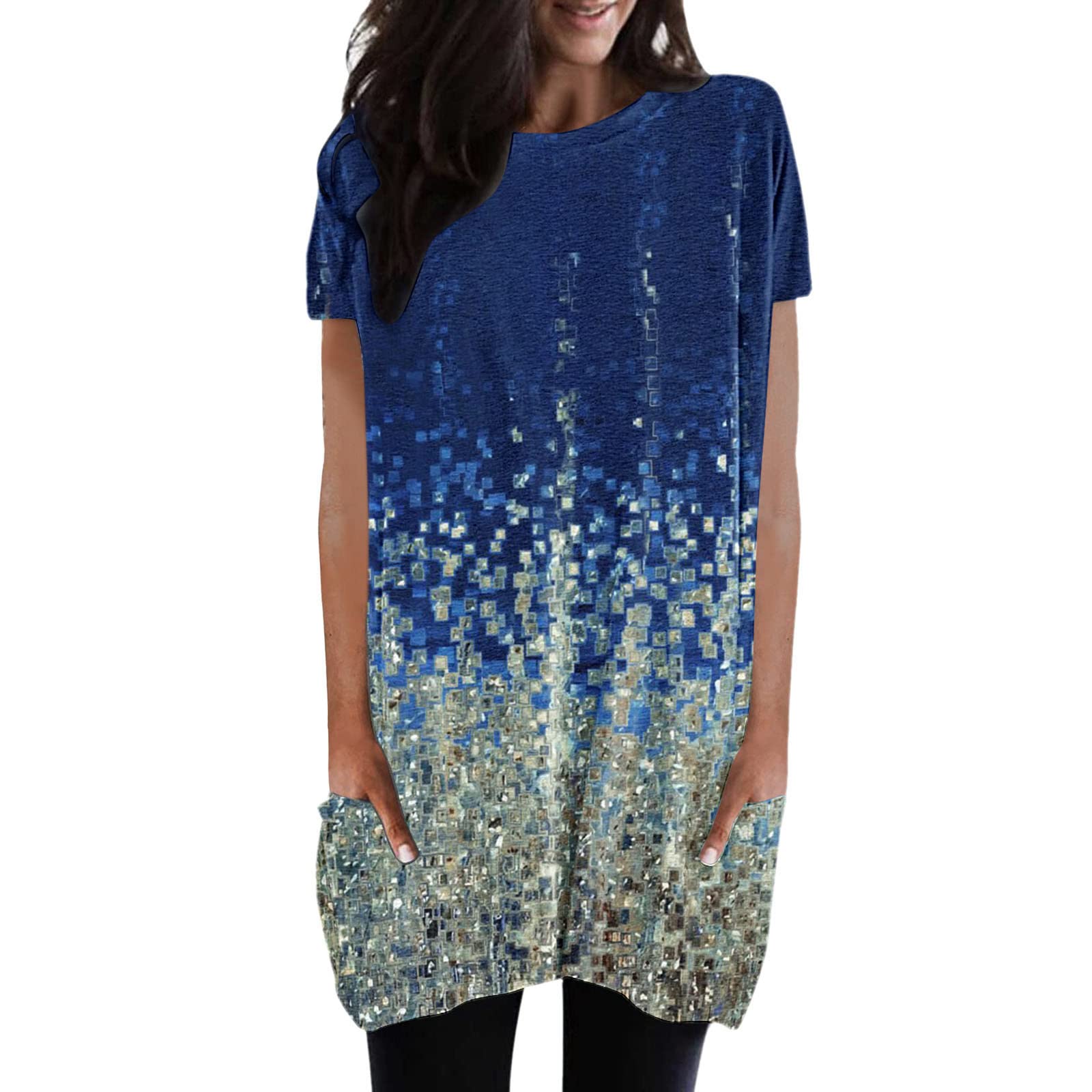 Women's Summer Casual Printed Loose Pullover Crewneck Short Sleeve Tunic Top - Black Tee Shirt for Women | Perfect for Beach Outings, Weekend Brunch & Casual Everyday Wear