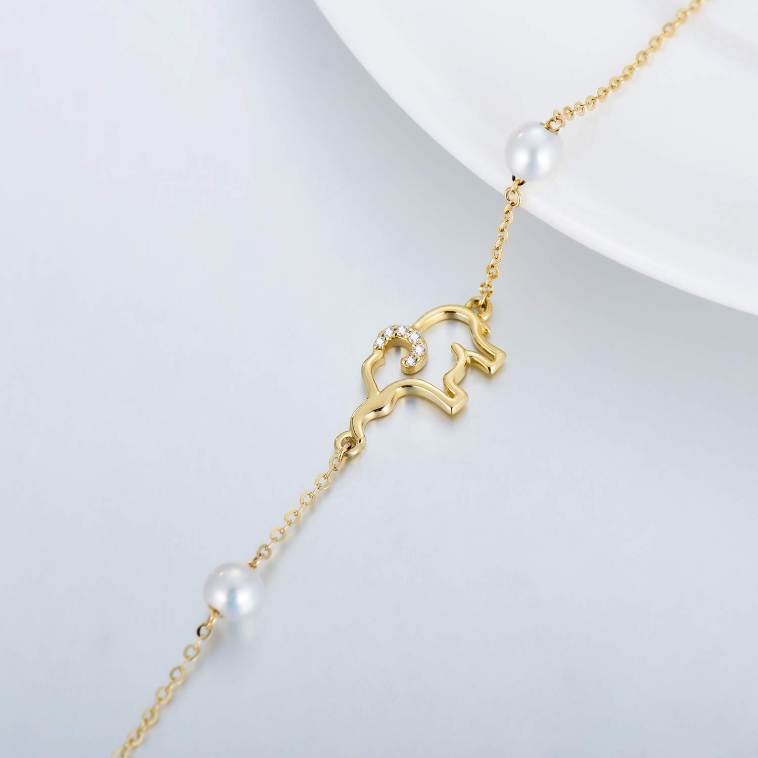 SISGEM 10k Gold Diamond Elephant Anklet for Women - Elegant Lucky Ankle Bracelet Jewelry Gift for Sister, Wife, or Her (8.6