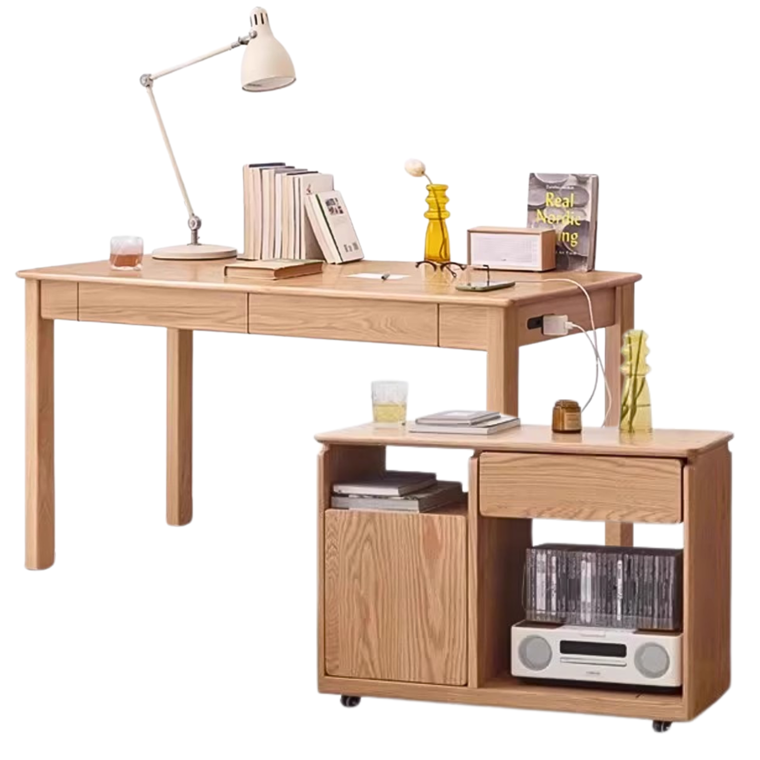 Premium Solid Oak & Ash Wood USB Office Desk - Modern Home & Workspace Furniture for Productivity & Organization | Perfect for Remote Work, Study & Office Setup
