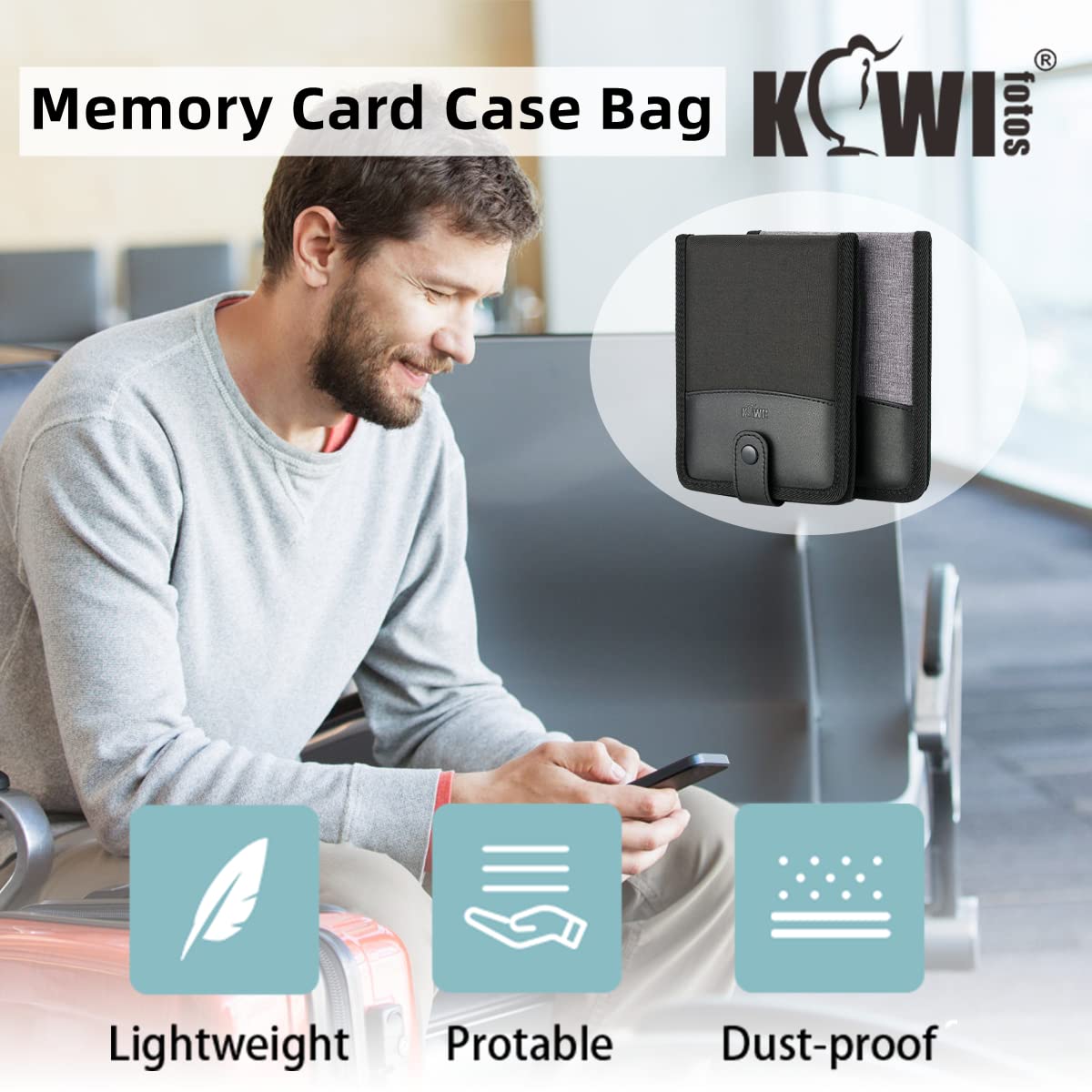 KIWIFOTOS 18-Slot Soft Memory Card Holder - Protective Pouch for SD, SDHC, SDXC, MicroSD, TF & Nintendo Switch Cards (Black) - Perfect for Travel, Photography & Gaming Storage
