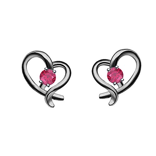 14K Black Gold Ruby & .925 Sterling Silver Heart Stud Earrings - Forever Love Jewelry Gift for Women, Girlfriend, Wife - Perfect for Valentine's Day, Anniversary, Birthday & Special Occasions
