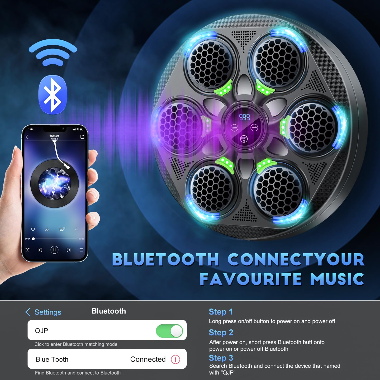 Smart Bluetooth Boxing Machine for Adults & Kids - Electronic Punching Bag with Gloves, Wall Mounted Home Gym Equipment for Indoor Fitness & Stress Relief - Perfect for Cardio Workouts, Family Fun & Boxing Training