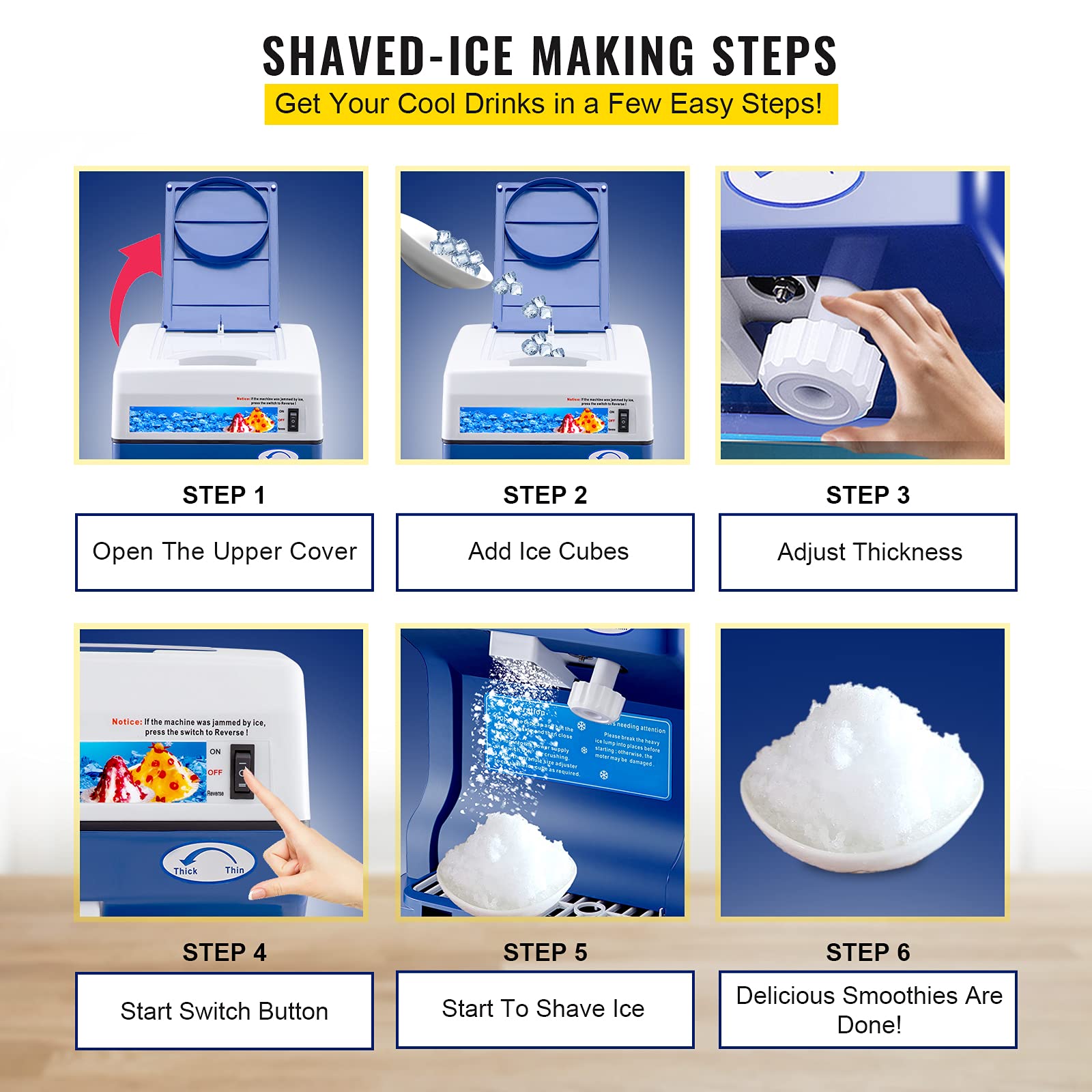 VEVOR 110V 500W Electric Shaved Ice Machine - Adjustable Ice Texture, 265LBs/hr Commercial & Home Use - Perfect for Snow Cones, Cocktails, and Party Treats