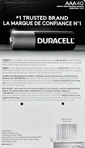 Duracell AAA Batteries 40-Pack - Long-Lasting Alkaline Batteries for Toys, Flashlights, Remote Controls & Electronics