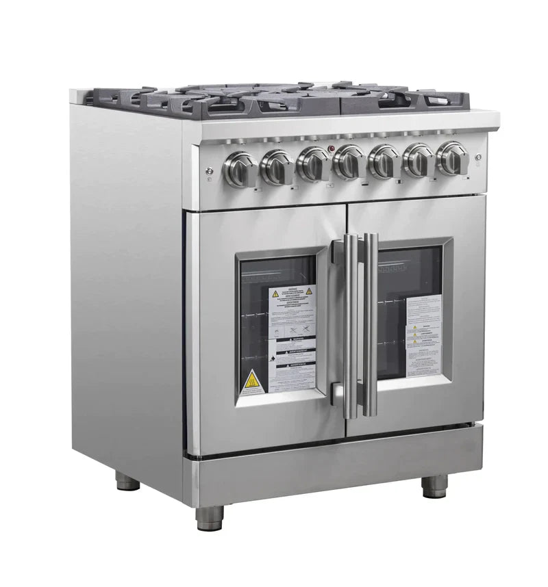 FORNO Massimo 30 Inch Freestanding Dual Fuel Range with French Doors - Stainless Steel FFSGS6325 | Professional Gas & Electric Oven for Home Cooking, Baking & Entertaining