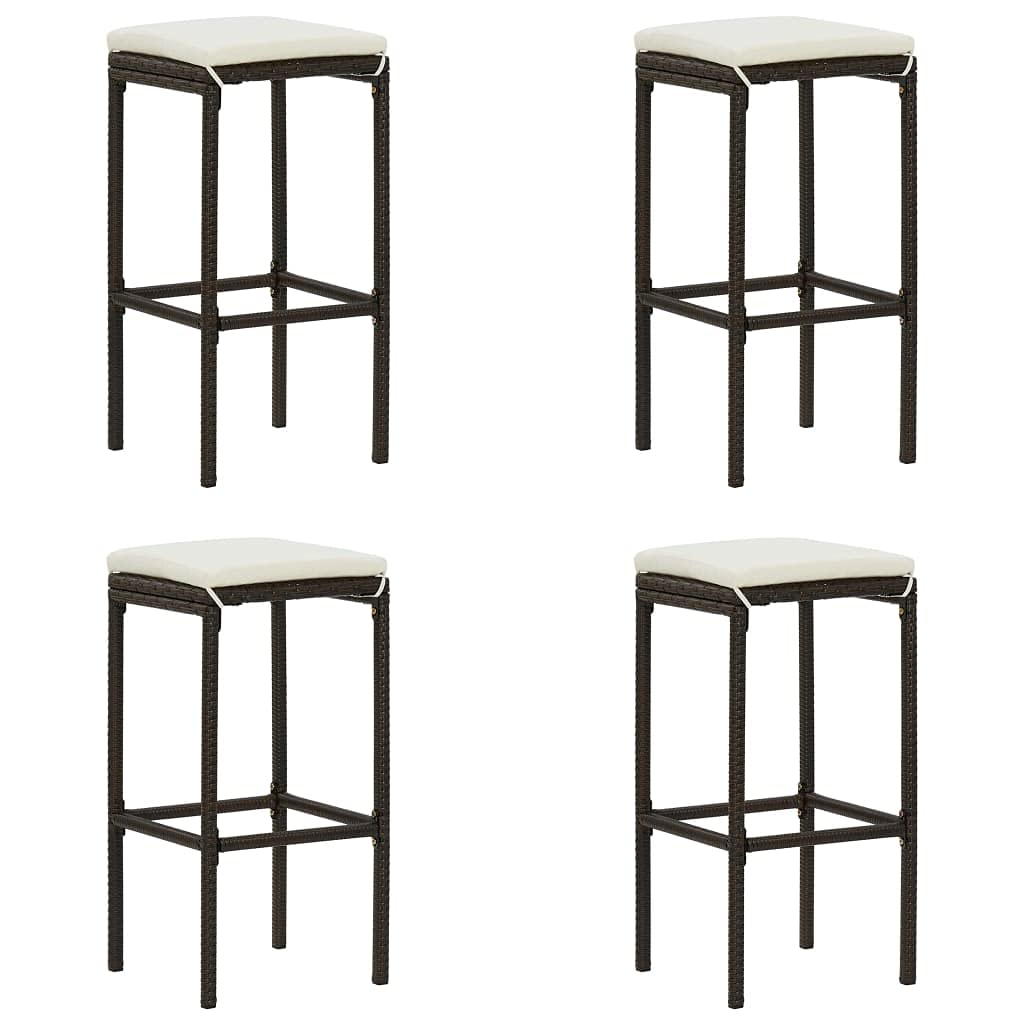 4-Piece Brown Poly Rattan Bar Stools with Cushions - Patio, Kitchen Island & Outdoor Dining Furniture Set for Home Decor