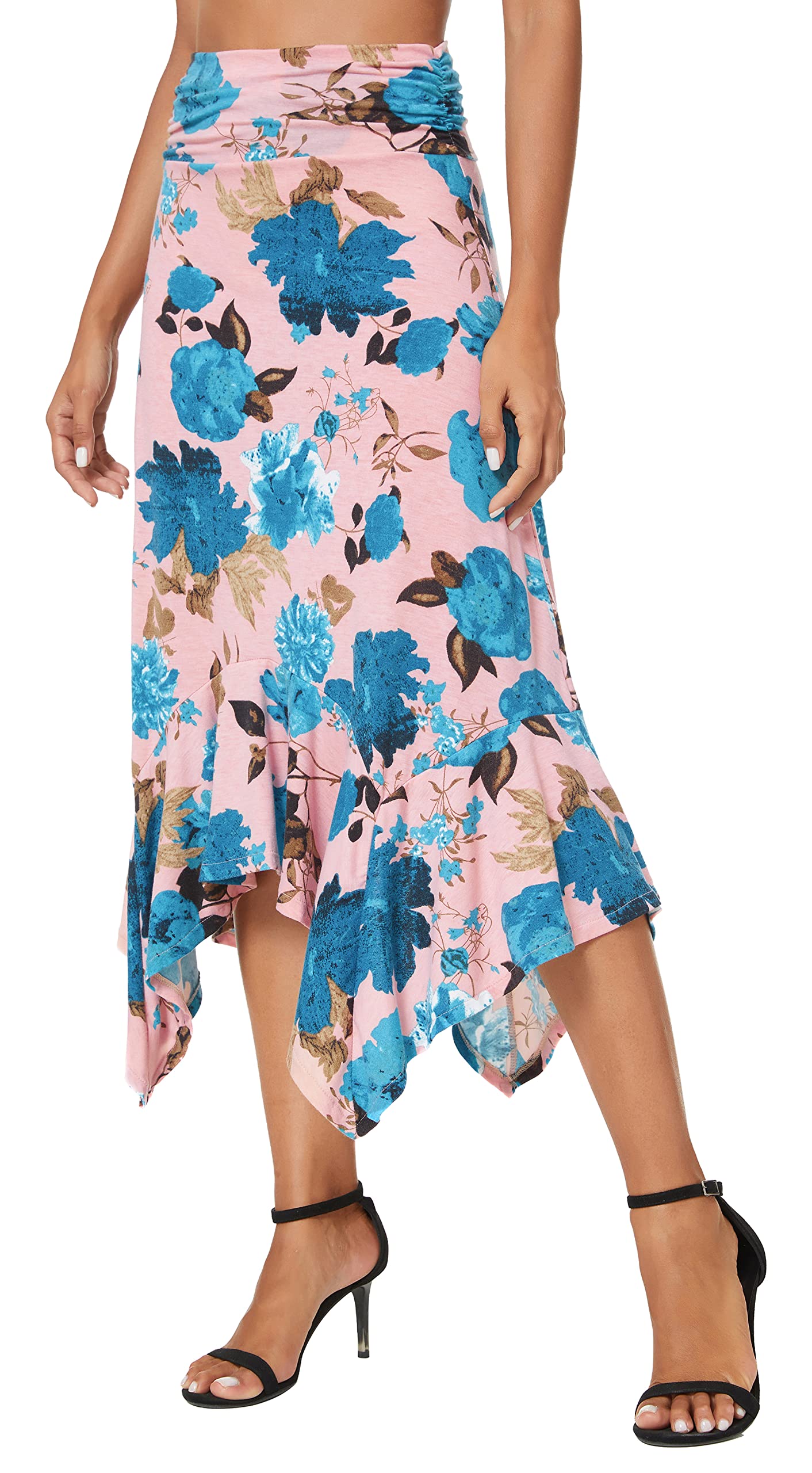 Urban CoCo Women's Flowy Stretchy Skirt - Handkerchief Hem Midi Skirt for Casual Wear, Beach, and Summer Outfits | Comfortable & Stylish Elastic Waist Skirt