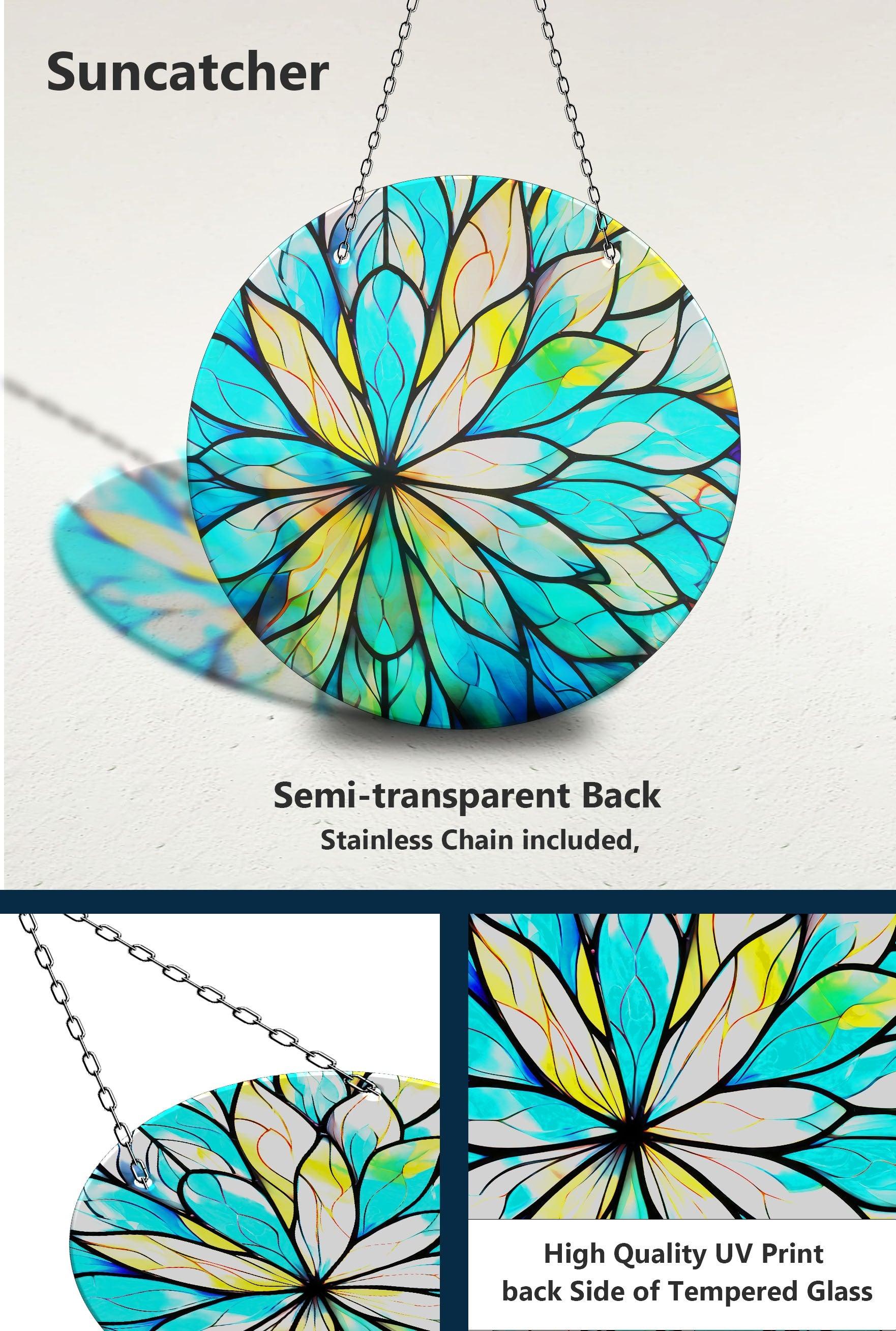 Blue and White Suncatcher Window Decor - Handmade Stained Glass Hanging Ornament for Home, Office, Garden (Perfect for Living Room, Bedroom, Kitchen & Outdoor Spaces)