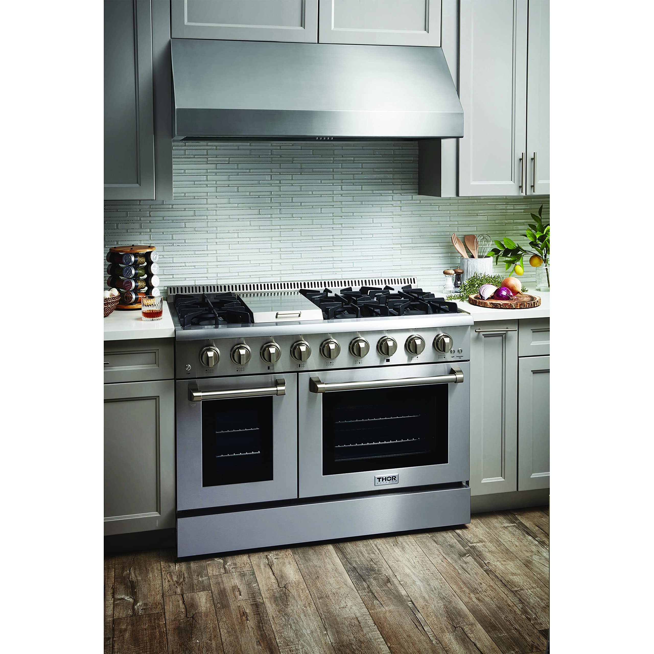 Thor Kitchen HRG4808U 48-Inch Professional Gas Range with 6 Burners, Griddle & Dual Ovens (4.2 cu.ft + 2.5 cu.ft) - Stainless Steel Commercial Style Range for Restaurants, Food Trucks & Home Kitchens
