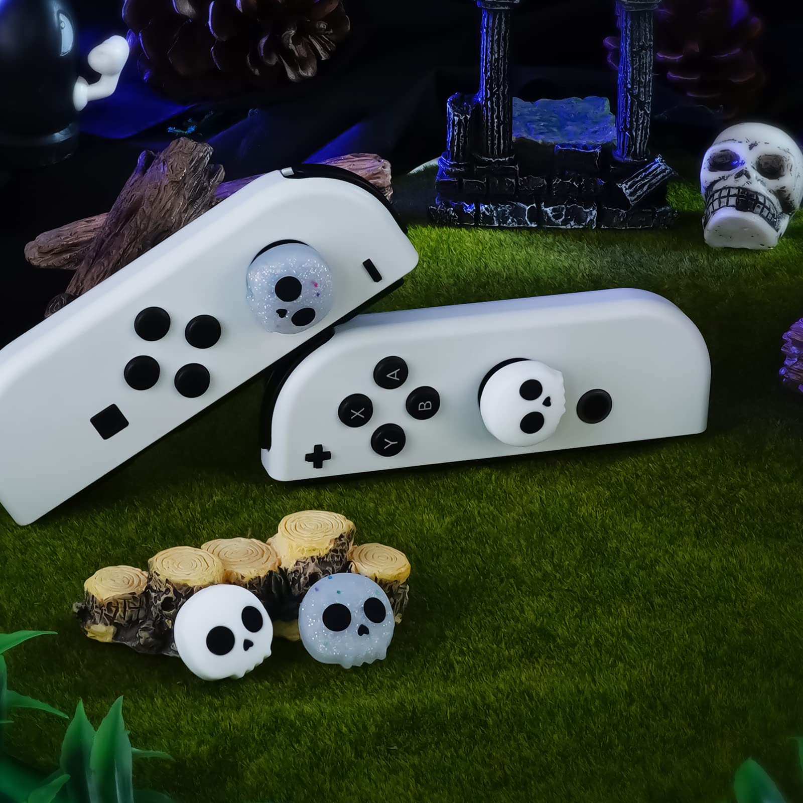 Premium Silicone Analog Stick Caps for Nintendo Switch Joy-Con - 4Pcs Kit Compatible with Switch/Switch OLED/Switch Lite - Skull Design for Enhanced Grip & Protection - Perfect for Gaming, Travel & Long Play Sessions