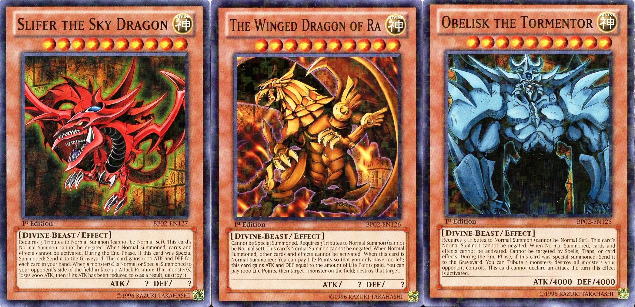 YuGiOh Mosaic Rare God Cards Set - 3 Egyptian God Cards Slifer, Obelisk & Ra (BP02-EN125, BP02-EN126, BP02-EN127) | Collectible Trading Cards for Game Enthusiasts & Anime Fans