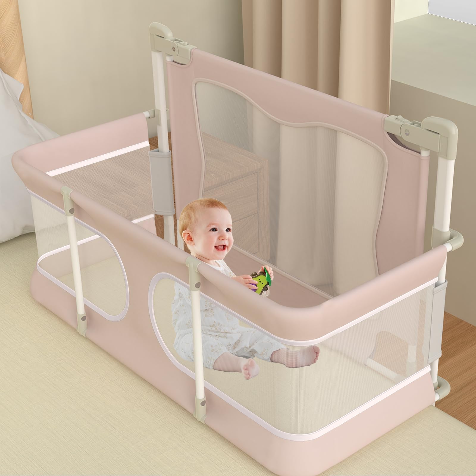 Portable Baby Bassinet Bedside Sleeper - Foldable Co-Sleeping Crib with Adjustable Height Safety Rail for Newborns & Toddlers | Perfect for Nursery, Bedroom & Travel Use