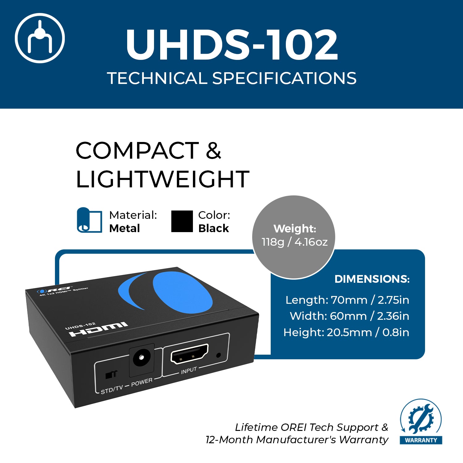 4K HDMI Splitter 1 In 2 Out with EDID Control - UHDS 102 - Ultra HD Video Duplicator for Home Theater & Gaming Setup