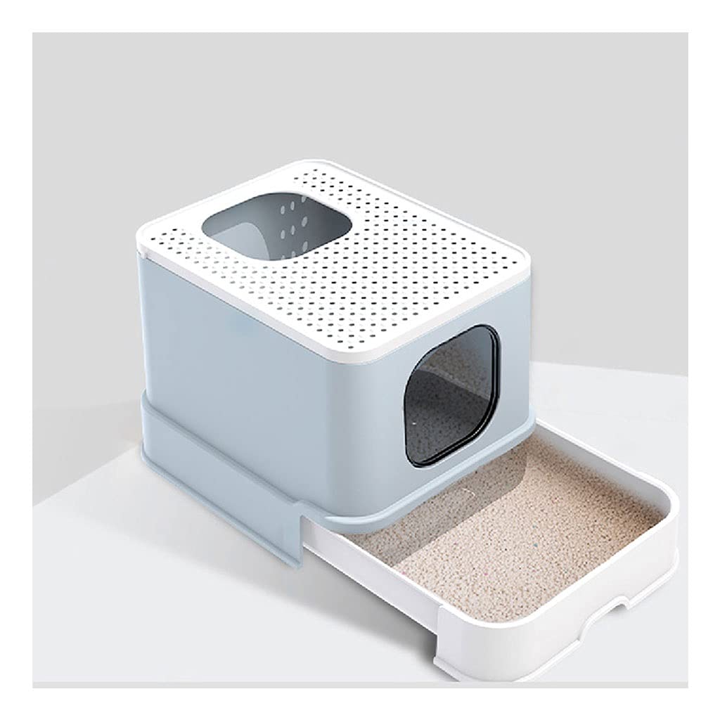 XIANGGUI 1983 Large Cat Litter Box with Two Doors - Front Entrance & Top Exit, Includes Litter Scoop & Retractable Tray - Perfect for Multiple Cats & Small Spaces