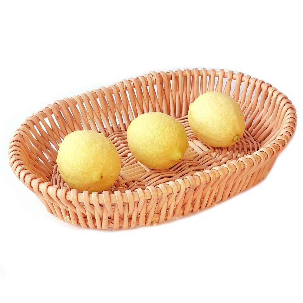 Handmade Natural Wicker Bread Basket - 13.8 Inch Woven Fruit Serving Basket for Kitchen Counter, Dining Table & Bathroom Storage | Perfect for Bread Display, Fruit Bowls & Home Decor Organization