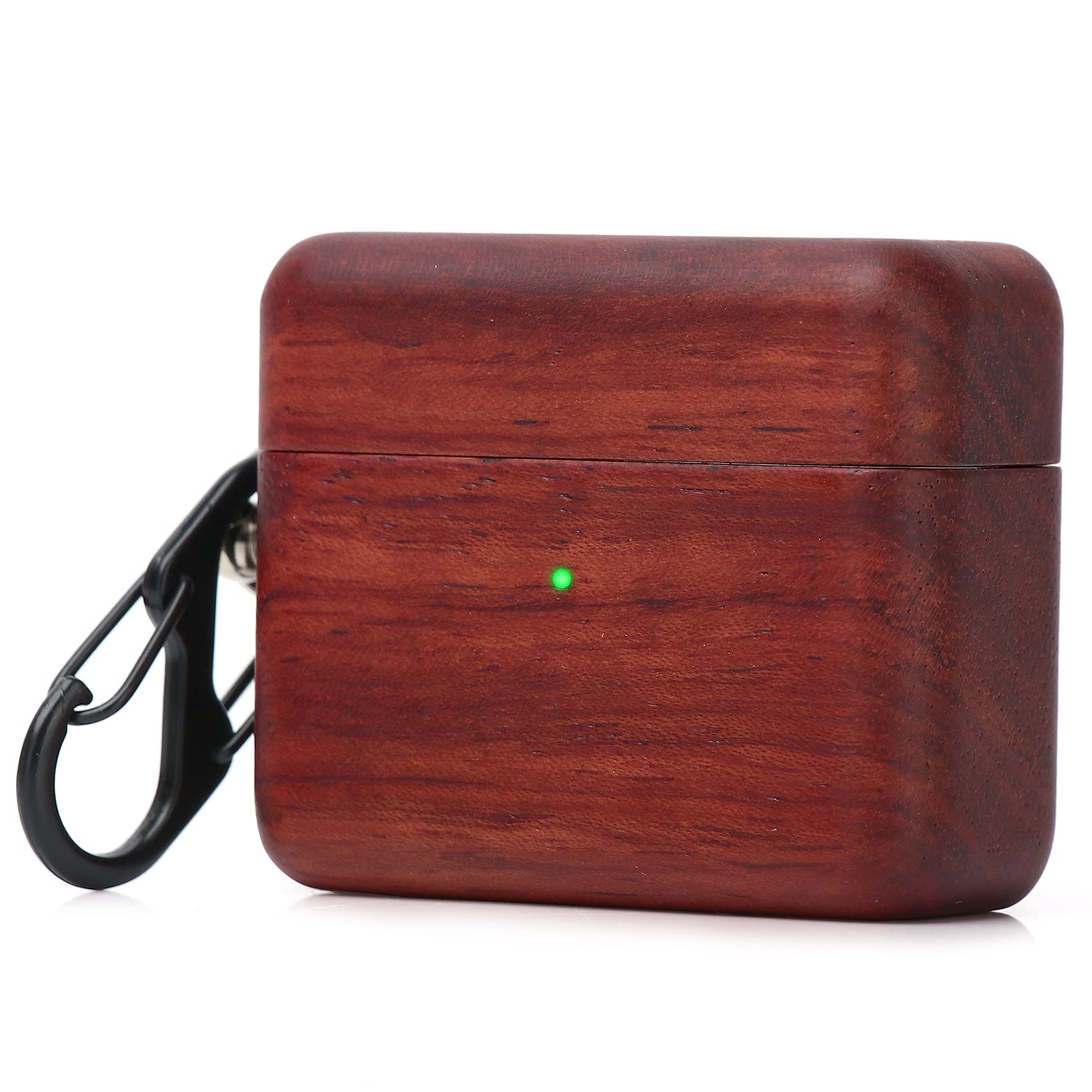 Wood AirPods Case for AirPods 3 (2021) - Rose Wood Protective Cover with Carabiner for Outdoor & Travel