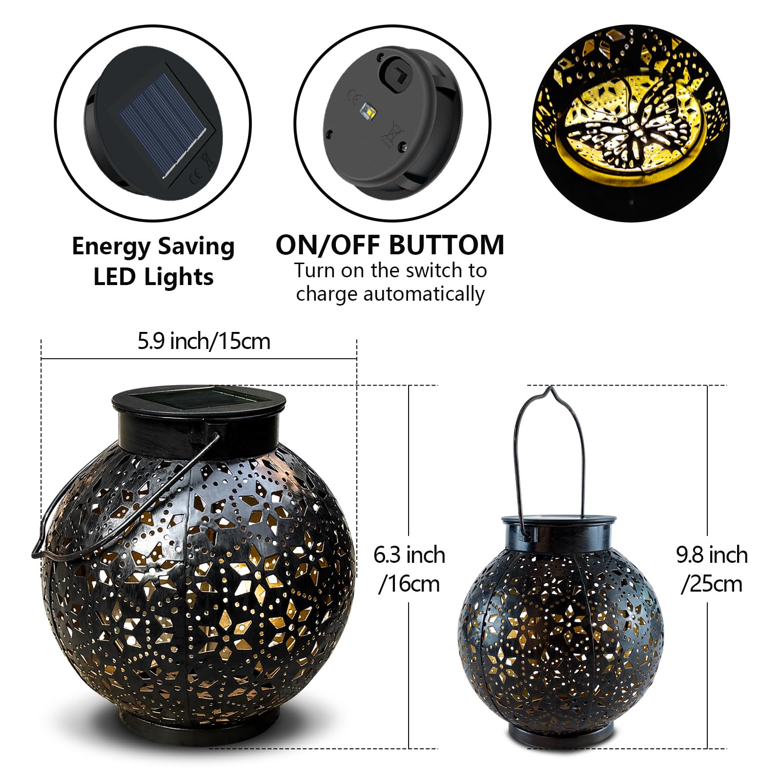 2 Pack Outdoor Solar Lantern Lights - Waterproof LED Moroccan Tabletop & Hanging Metal Garden Lights for Patio, Lawn, Porch, Backyard | Perfect for Evening Gatherings, Wedding Decor & Pathway Lighting