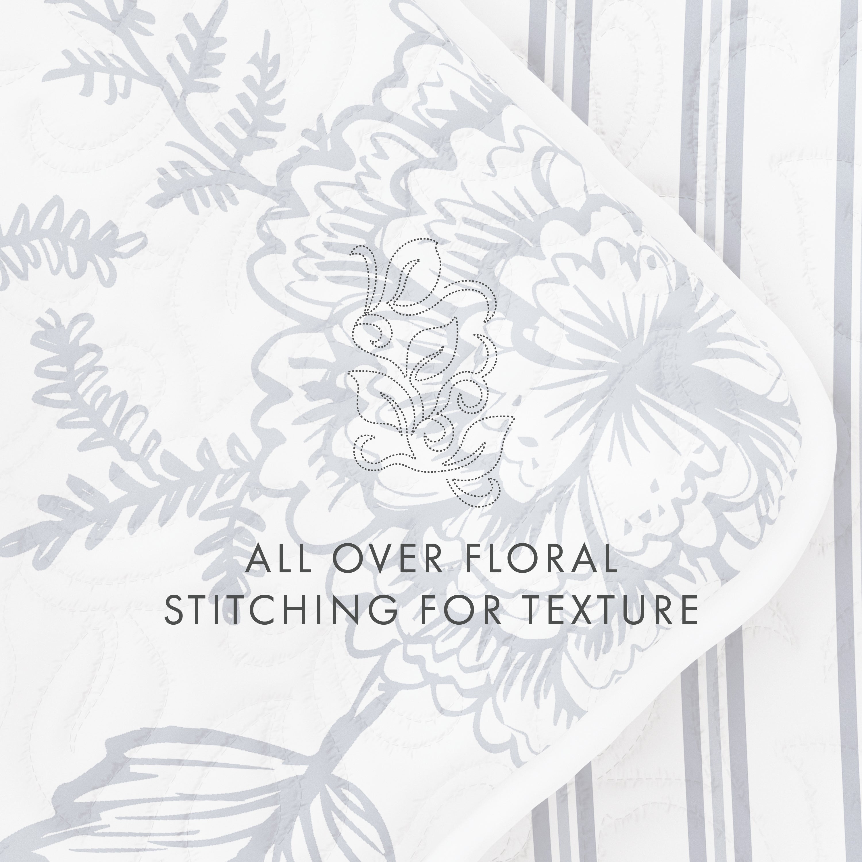 Reversible Quilted Coverlet Set - Jacobean & Stripe Pattern - Perfect for Bedroom Decor & Guest Room Styling