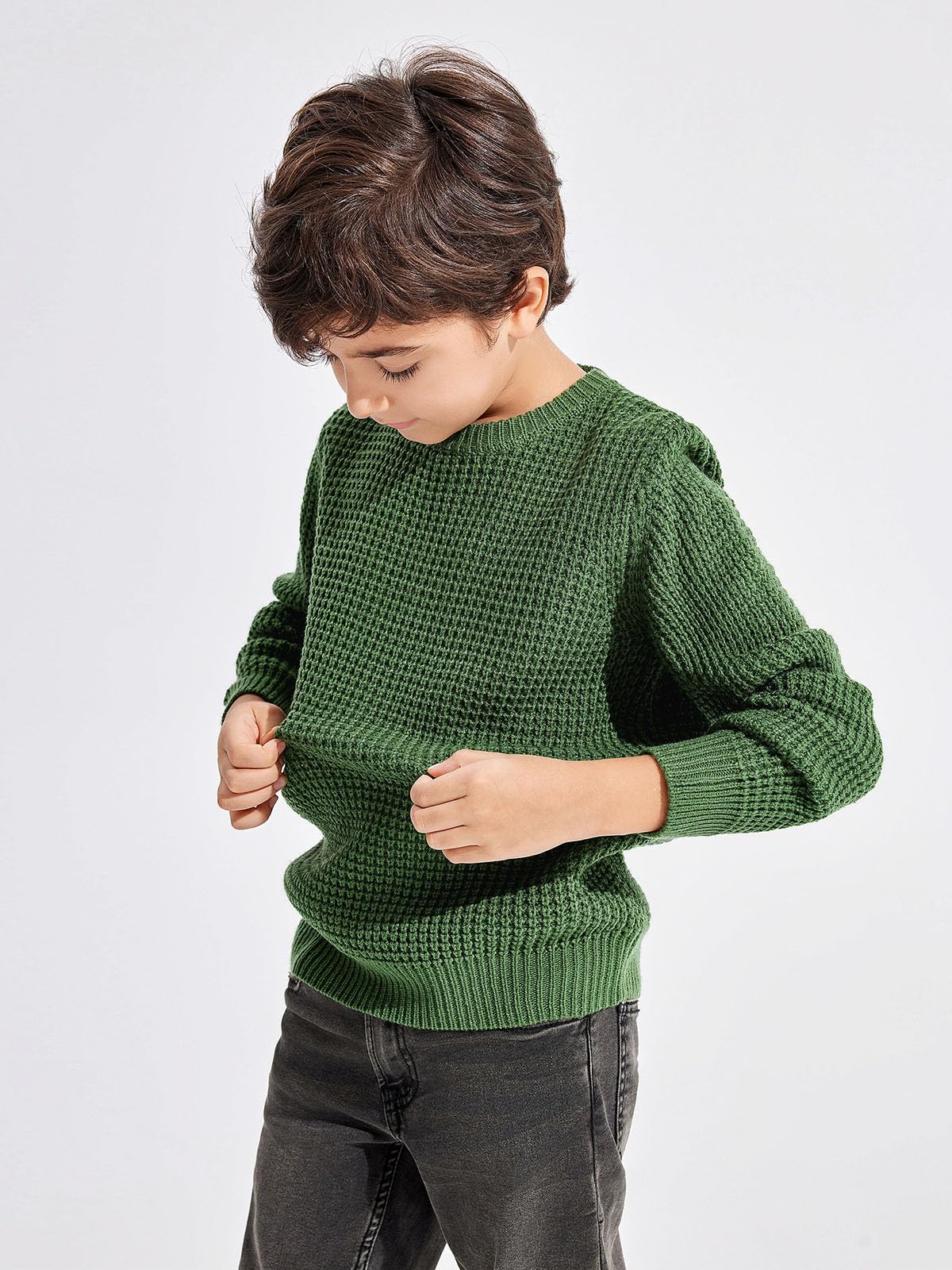 Haloumoning Boys Casual Pullover Sweaters - Kids Chunky Knit Crewneck Jumper Tops for Ages 4-14 Years - Warm Winter Wear for School & Playtime