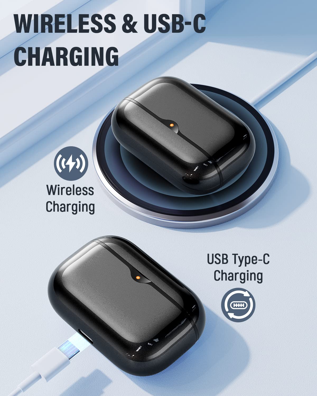SOUCON ORYTO Wireless Earbuds Bluetooth 5.0 - 35Hrs Playtime, Hi-Fi Stereo Sound, Touch Control, Built-in Mic - Black | Perfect for Gym, Running, Travel & Work Calls