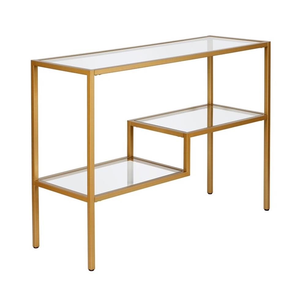 Henn&Hart 42 Inch Brass Metal and Glass Console Table - Elegant Entryway Sofa Table for Living Room, Hallway, or Dining Room Decor
