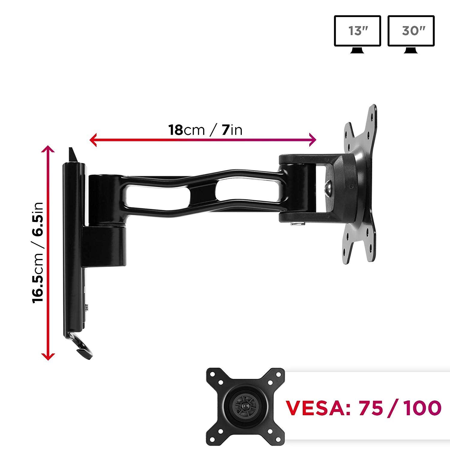 Duronic DM65W1X2 Aluminum Monitor Arm Wall Mount - Adjustable Single PC Screen Bracket for 15