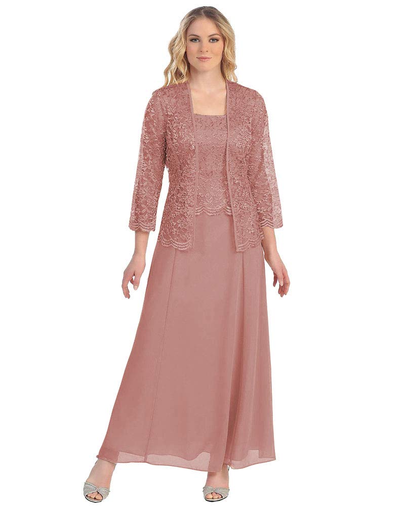 Elegant Lace Mother of The Bride Dress with Jacket - 3/4 Sleeve Chiffon Formal Evening Gown for Women | Wedding Guest, Cocktail Party, Special Occasion