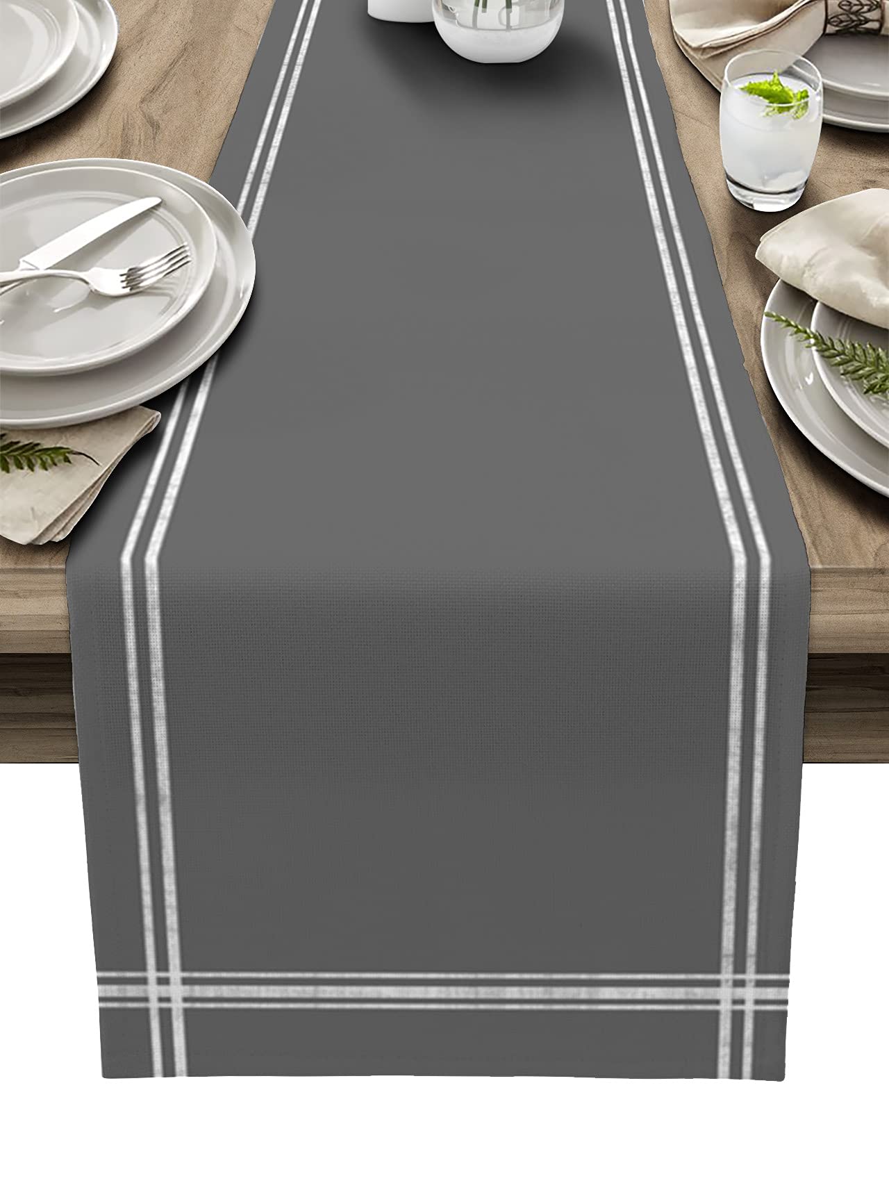 Dark Gray Burlap Table Runner 120 Inches Long - Farmhouse Style Solid Color Table Decor for Wedding, Holiday Party, Dinner & Dresser Scarf - Perfect for Rustic, Boho & Vintage Home Decor