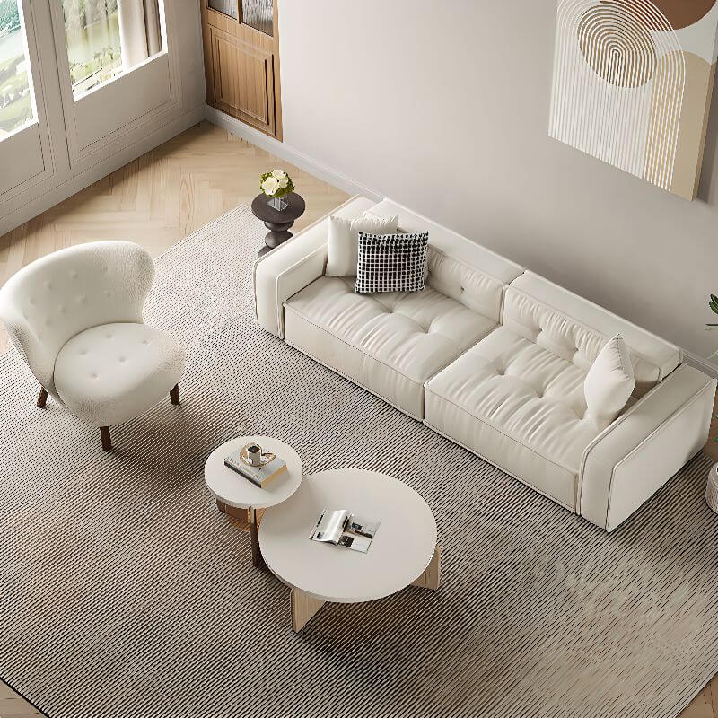 Stylish Minimalist Off-White Loveseat Sofa with 3 Decorative Throw Pillows - Perfect for Small Living Rooms, Apartments & Cozy Reading Nooks