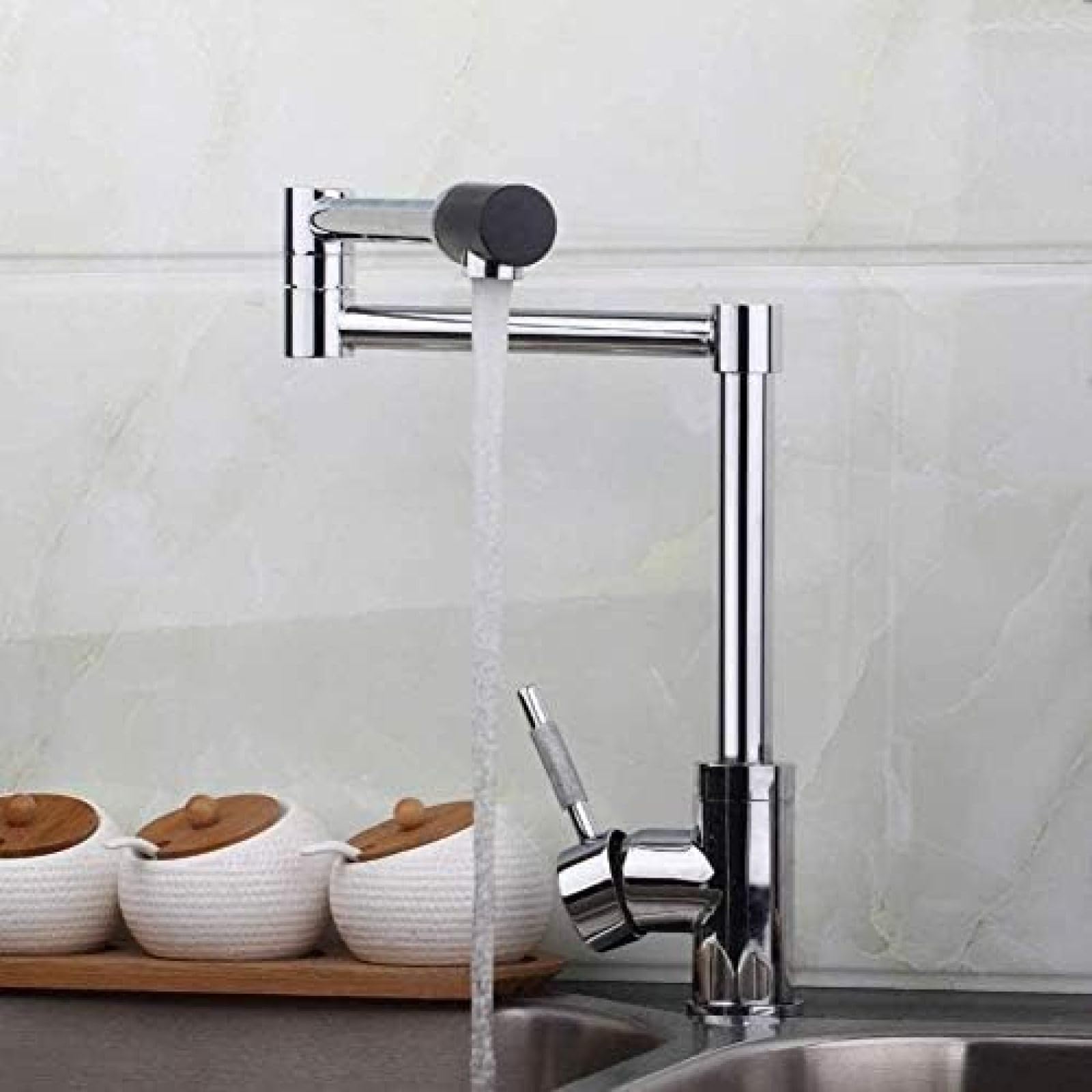 CRJUS 360° Swivel Kitchen Faucet with One-Hand Operation - Chrome Finish Brass Fold Rotation Water Tap for Modern Kitchen Sink - Perfect for Washing Dishes, Filling Pots & Daily Cooking Tasks