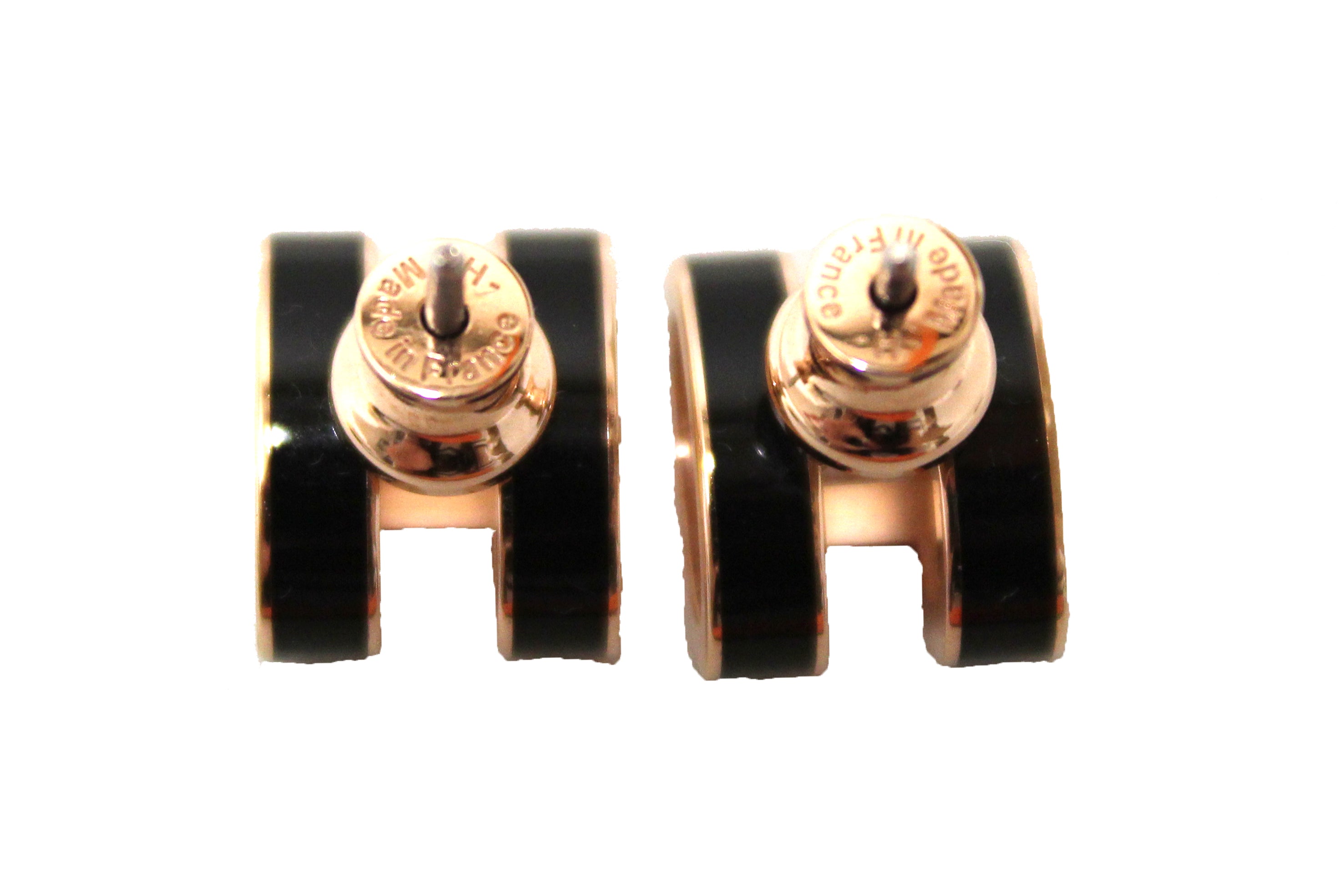 Authentic Hermes Black Lacquered Metal Mini Pop H Earrings for Women - Luxury Fashion Jewelry Gift for Birthday, Anniversary & Special Occasions