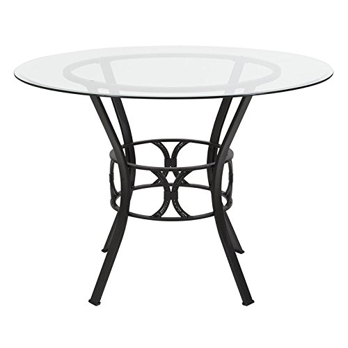 Flash Furniture Carlisle 42-inch Round Glass Dining Table with Sturdy Metal Frame - Clear Glass & Black Finish for Modern Dining Room, Kitchen, or Office Conference Area