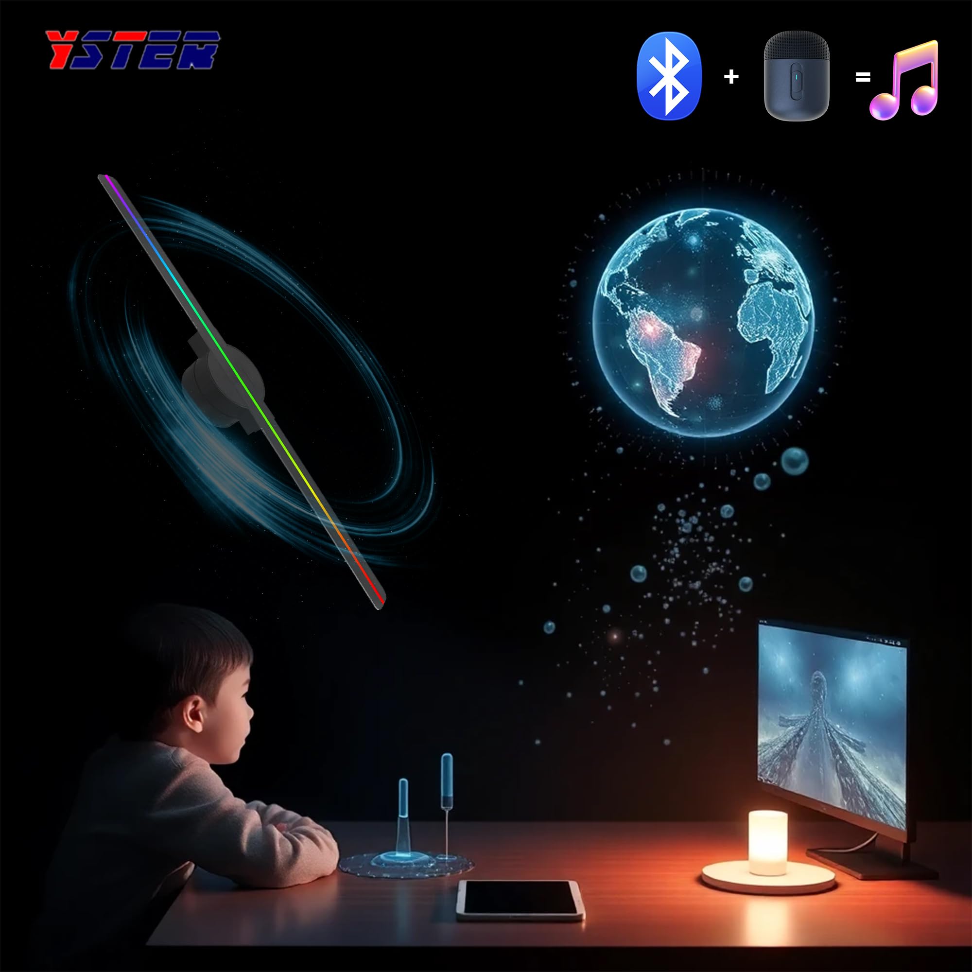 50CM (20-in) 3D Holographic LED Fan Projector with Bluetooth, WiFi & Remote Control - Wireless Audio Sync, Commercial Advertising Display for Retail Stores, Events & Nightclubs - APP Controlled Hologram Technology for Stunning Visuals