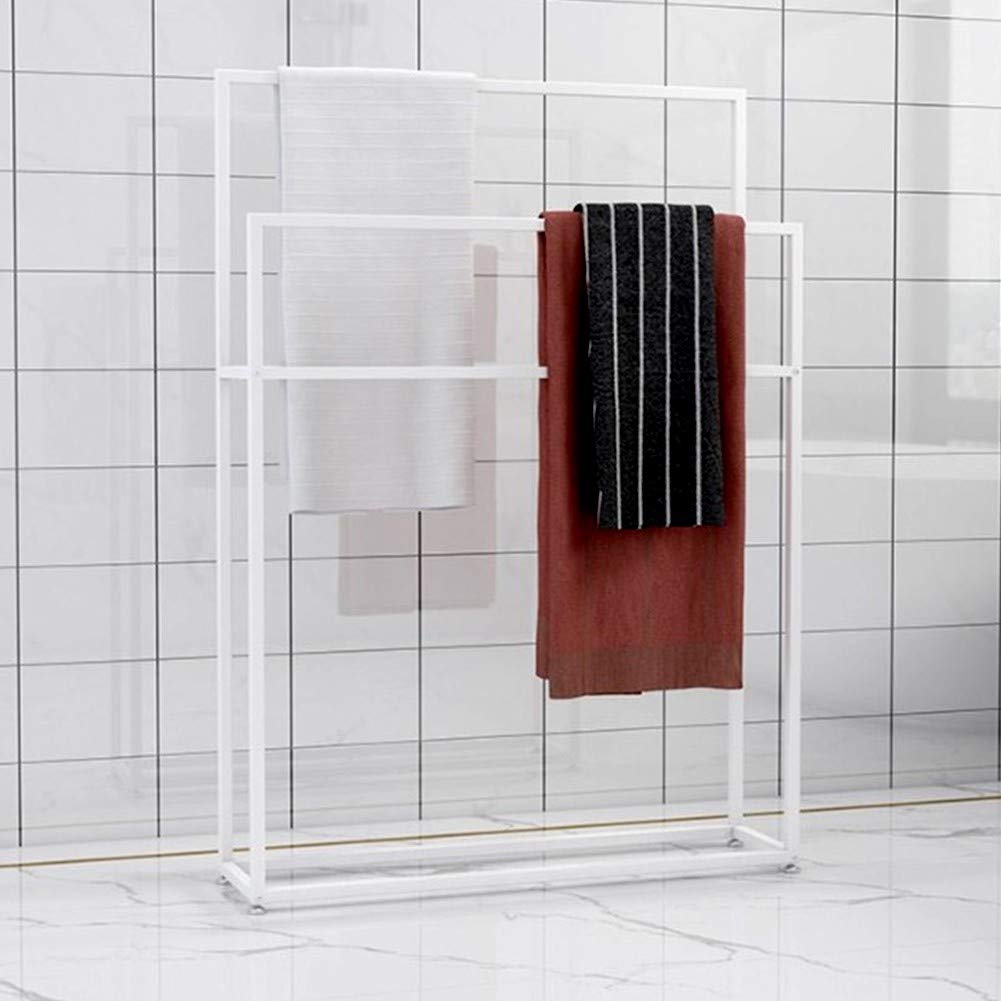 Freestanding Towel Racks for Bathroom Floor - Modern 2-Tier Stainless Steel Towel Stand Holder (Black, 75x20x110cm) for Quilts, Blankets, Bath Towels & Clothes - Perfect for Spa, Hotel, or Home Bathroom Organization