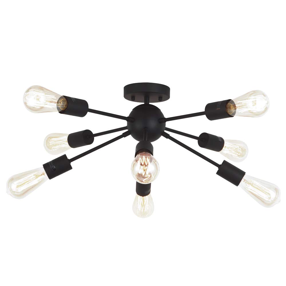 VINLUZ 8-Light Sputnik Chandelier - Black Mid-Century Modern Ceiling Light Fixture - Industrial Pendant Lighting for Kitchen, Dining Room & Living Room - Perfect for Vintage Home Decor & Open Concept Spaces