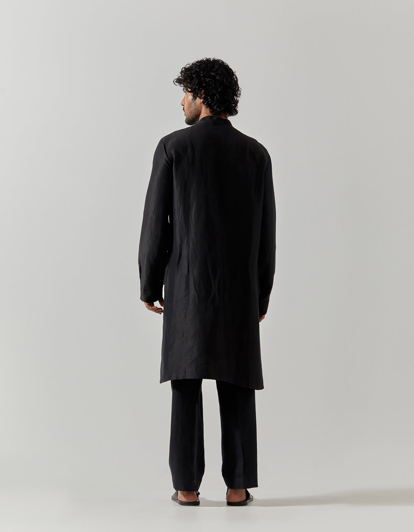 Bade Miyan Kurta for Men - Black Satin Linen Tunic Shirt - Perfect for Eid, Weddings & Festive Occasions
