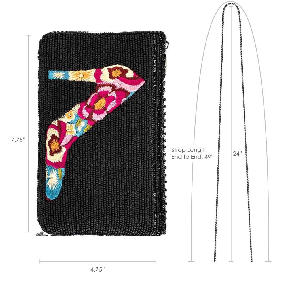 Mary Frances In Step Beaded Floral Embroidered High Heel Shoe Crossbody Phone Bag - Stylish Women's Fashion Accessory for Parties, Weddings & Evening Events