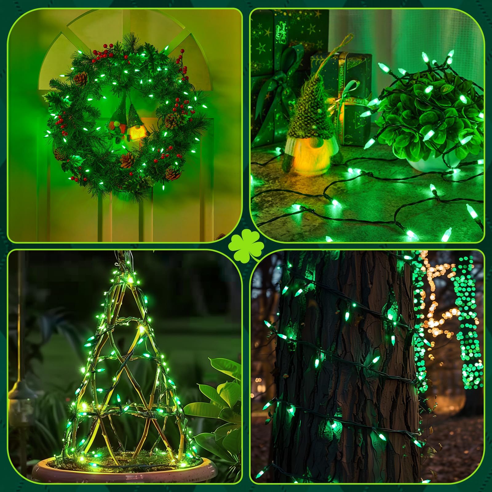 St. Patrick's Day Green String Lights - 2 Pack 50 LED Battery Operated Fairy Lights (17.8ft) with 8 Lighting Modes, Waterproof for Indoor/Outdoor Use - Perfect for Christmas Trees, Holiday Parties, Patio Decor & Home Celebration Lighting