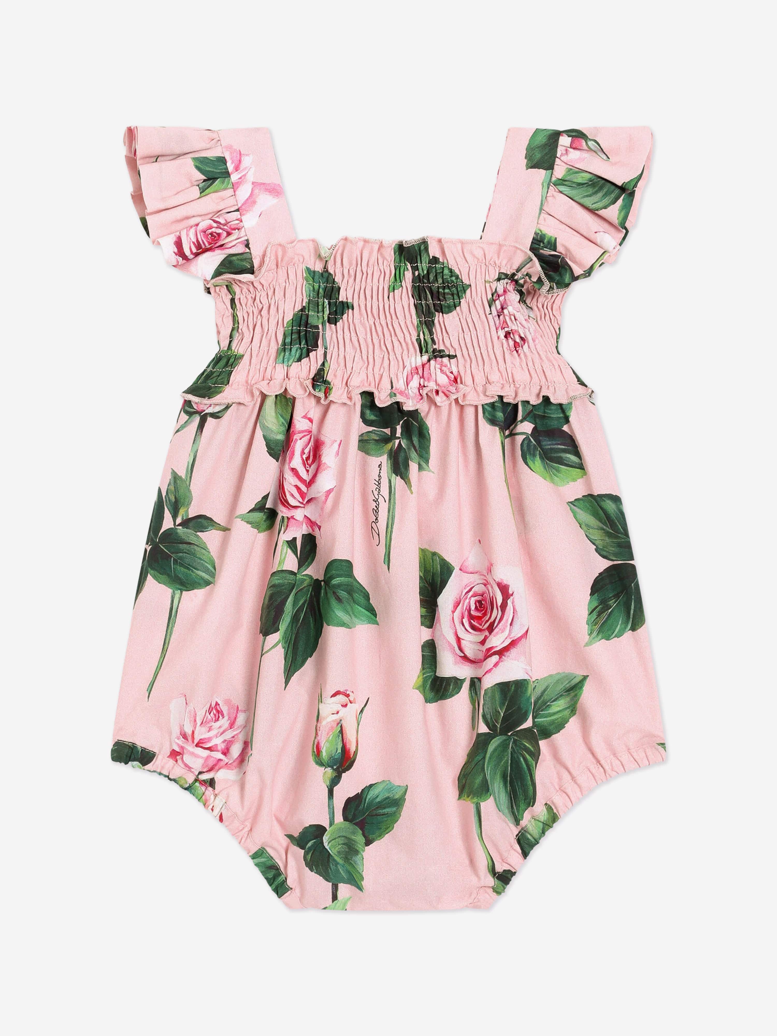 Pink Baby Girls Rose Print Romper - Soft & Comfortable Outfit for Infants & Toddlers - Perfect for Playdates, Parties & Photo Shoots
