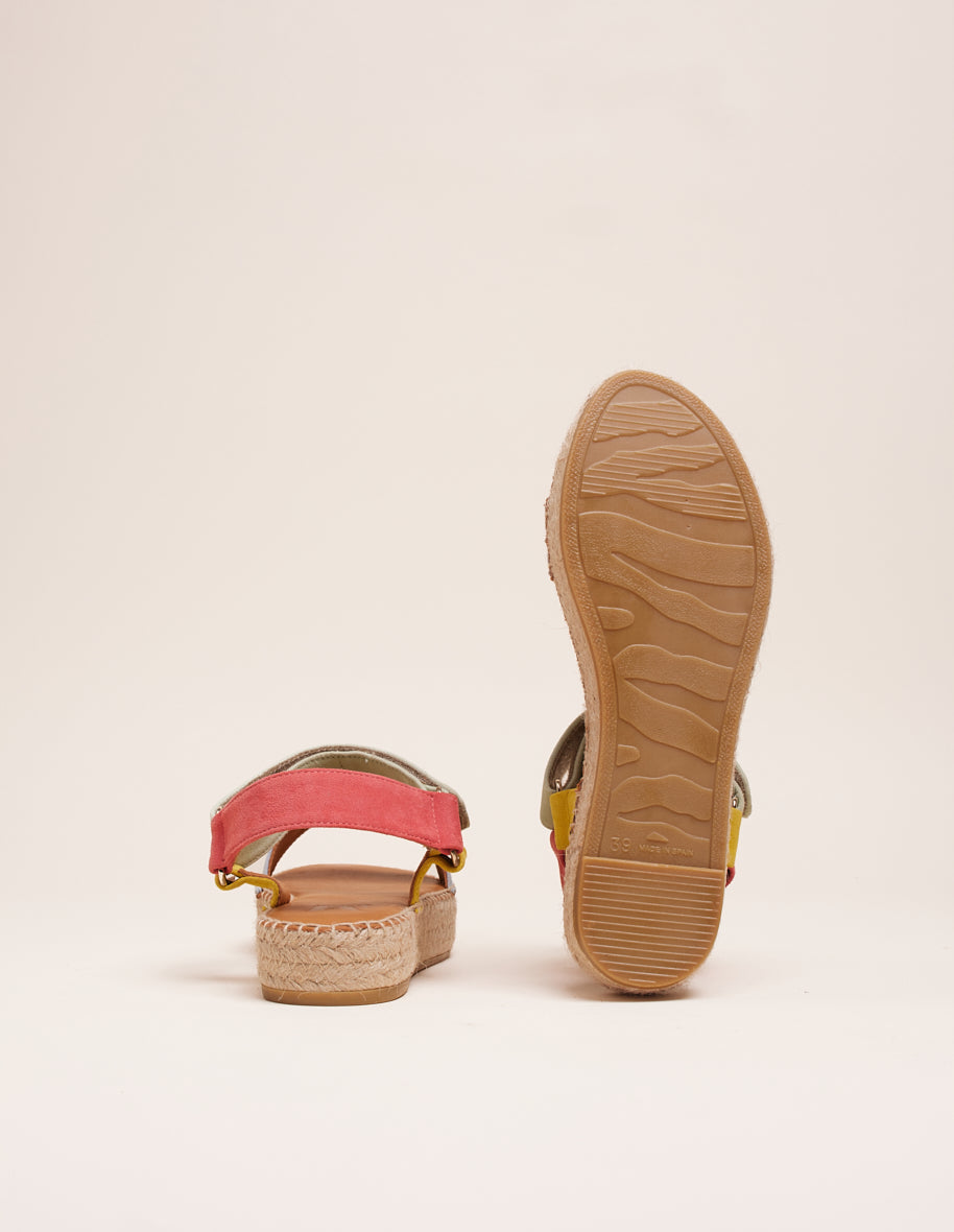 Women's Coral, Sky & Yellow Suede Espadrilles - Comfortable Summer Sandals for Beach, Vacation & Casual Outings