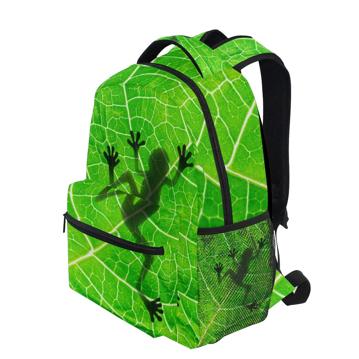 Stylish Frog Leaf Print Backpack for Adults - Durable School, College & Travel Bookbag with Zipper - Perfect for Hiking, Day Trips & Casual Use - Unisex Design for Women & Men